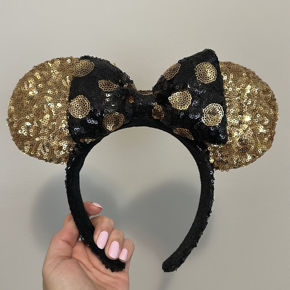 Disney Black & Gold Polka Dot Bow Sequin Ears